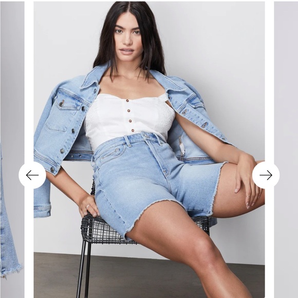 NEW Good American A Line Denim Frayed Shorts - Picture 6 of 10